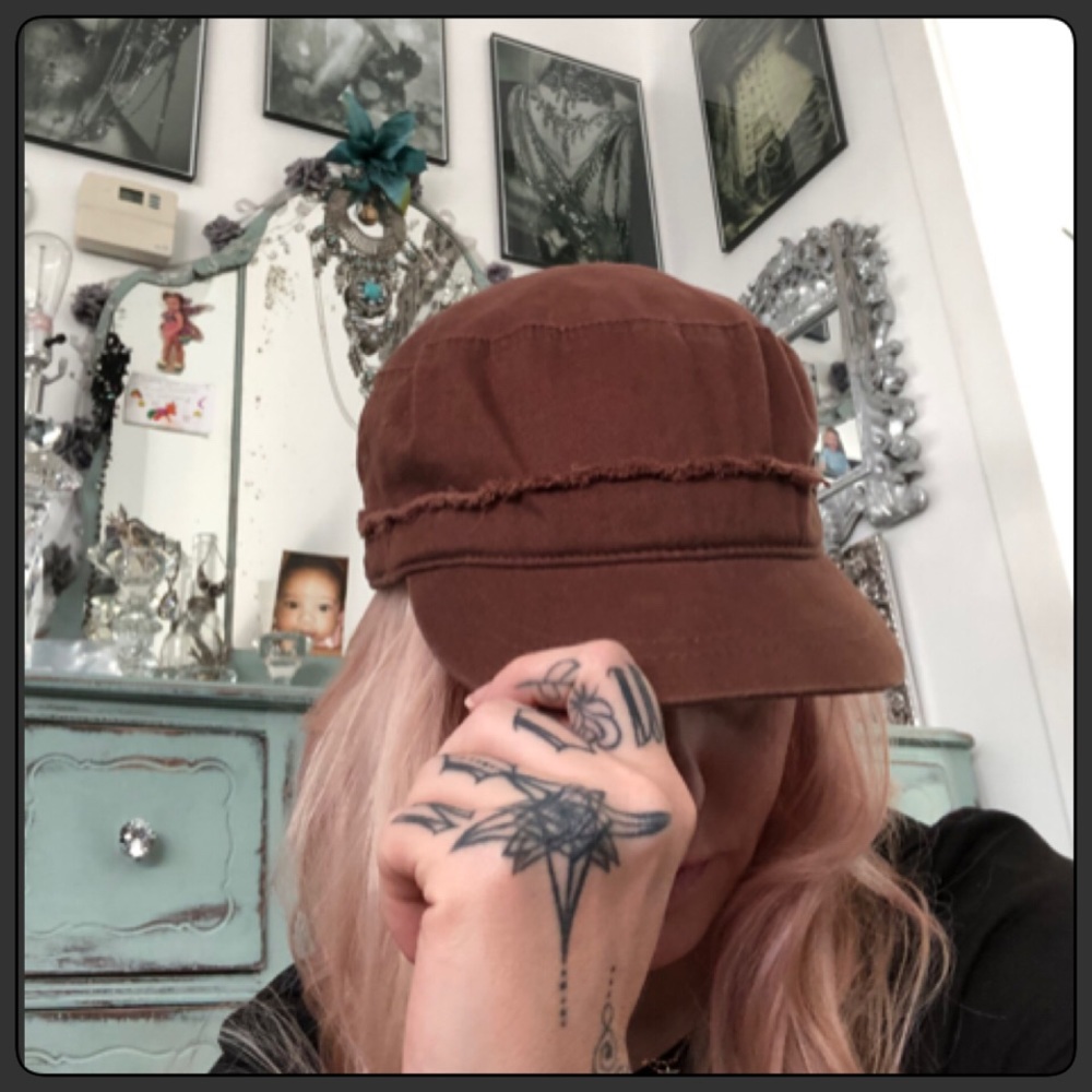 Brown Button Accent Baker Boy Hat